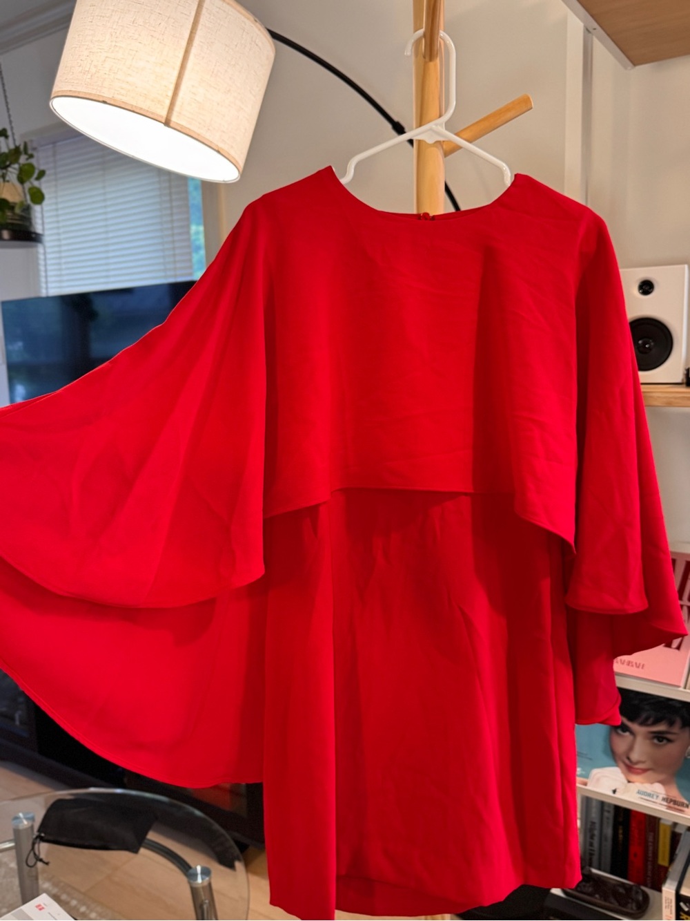 Zara Woman Red Cape-Sleeve Formal Dress